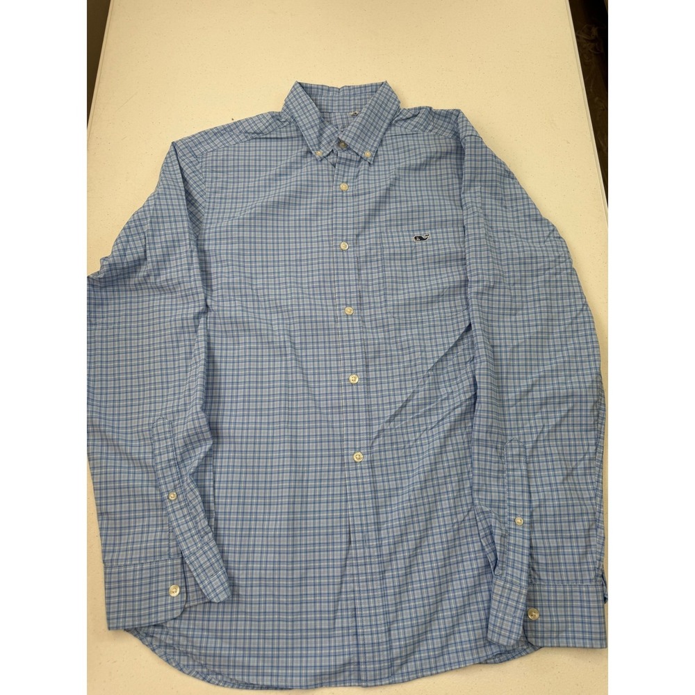 Vineyard‎ Vines On-The-Go Performance Plaid Shirt Mens Small Blue Long Sleeve